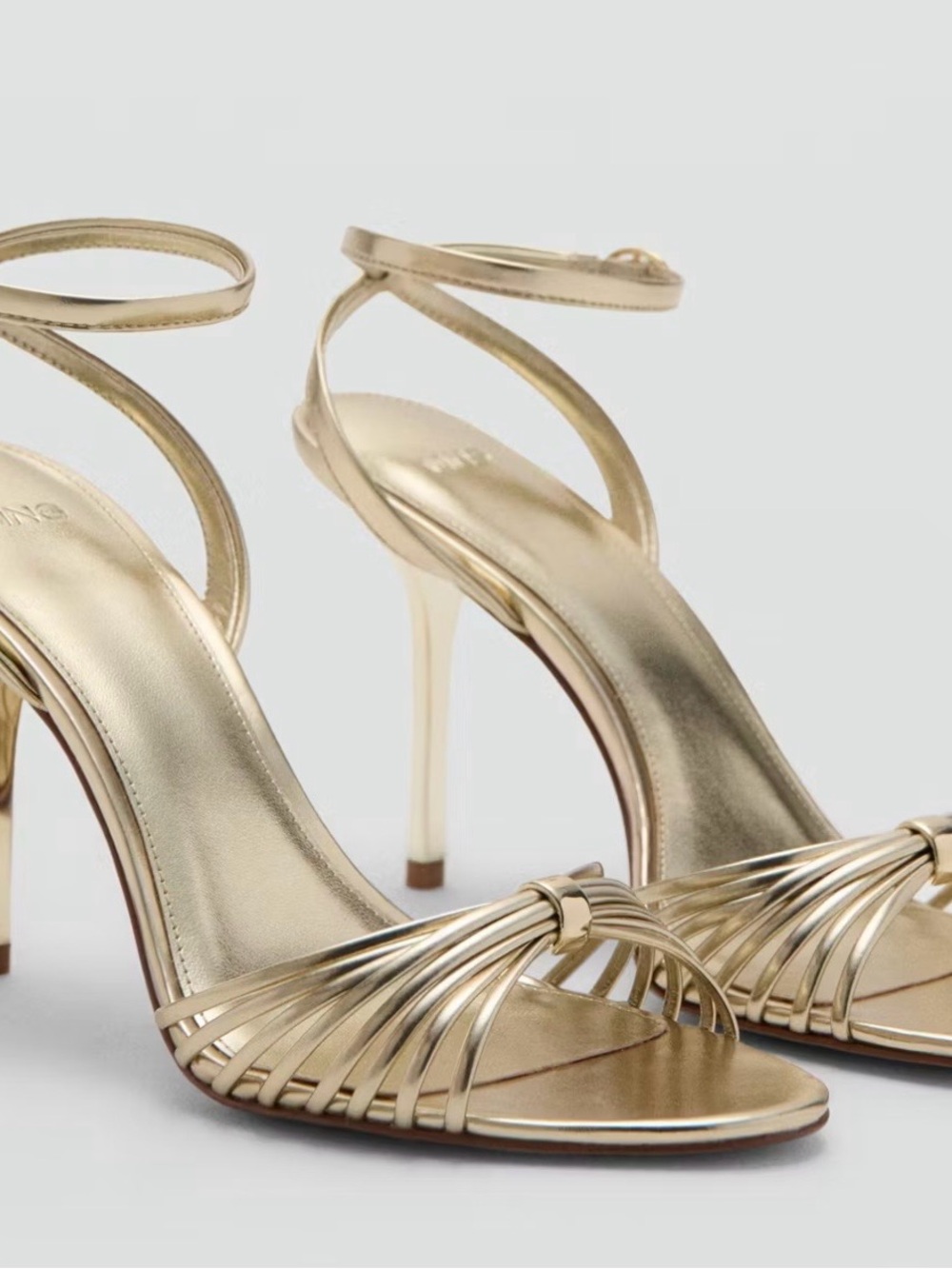 Mango Gold Vicky Heeled Sandals Size 7 Worn ONCE Ankle Strap Sandals